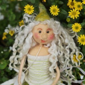 Fairy art doll made from white wool