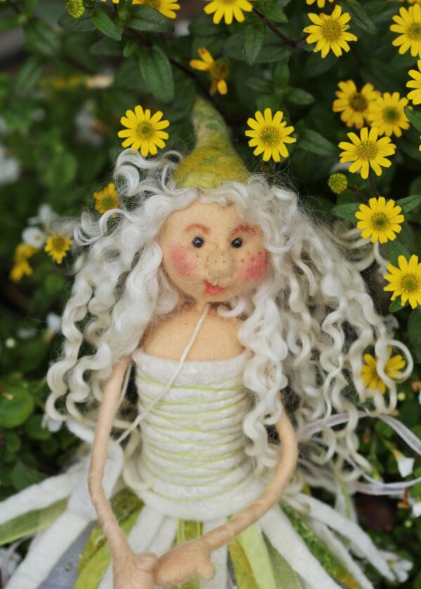 Fairy art doll made from white wool