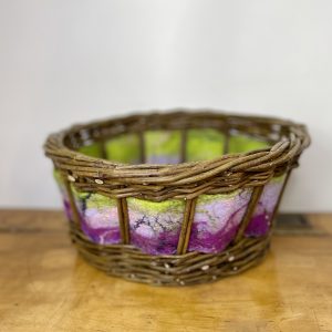 willow basket with wool felted strip
